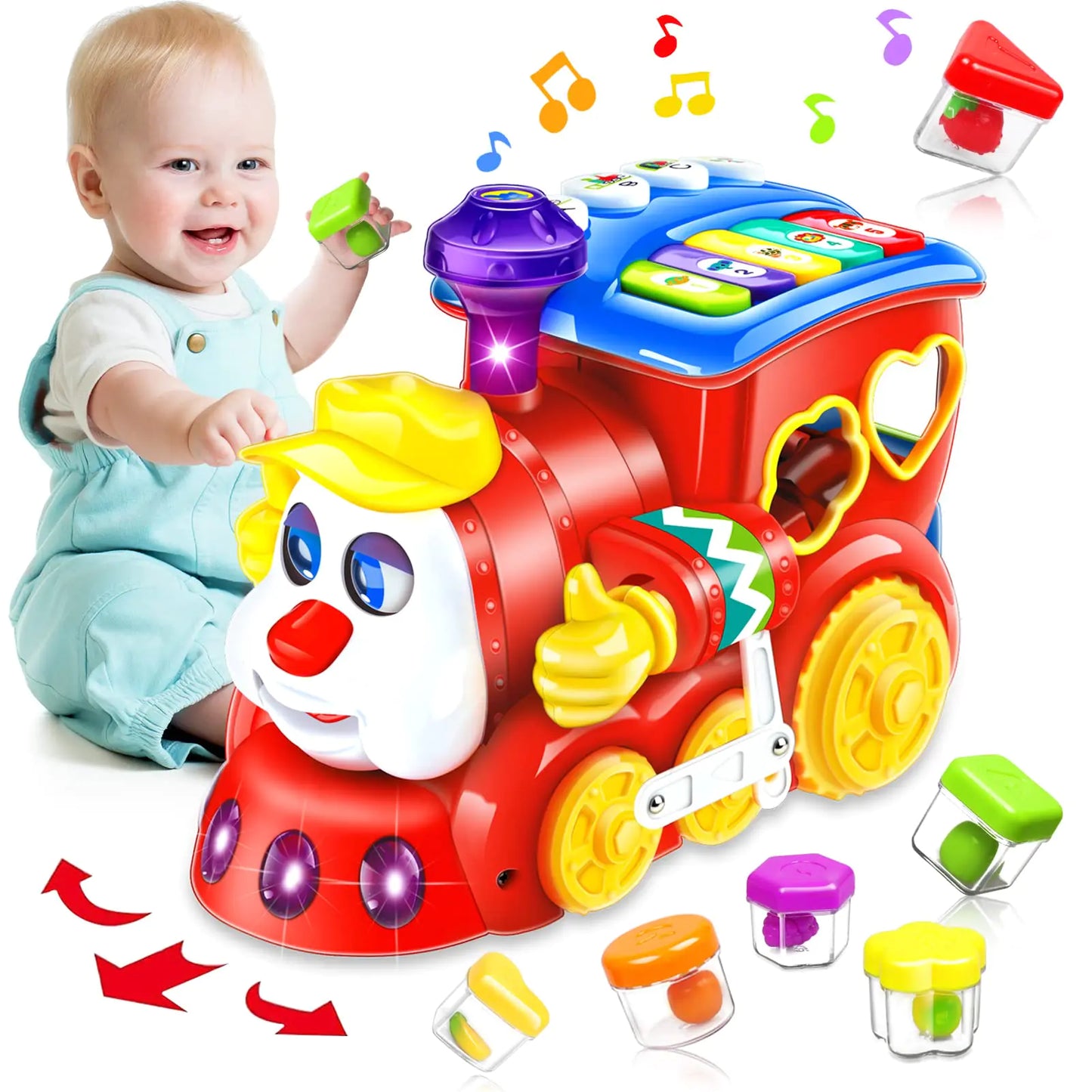 Baby Toys for 1 Year Old Boy Girl Gift Musical Train Baby Toys 6-12 12-18 MonthsEarly Educational Learning Montessori Kids Toys with Blocks/Light Toddler Christmas Birthday Gifts for 1 2 3 Year Old