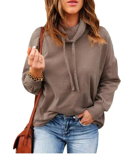 Women's Long Sleeve Turtleneck Drawstring Sweatshirt