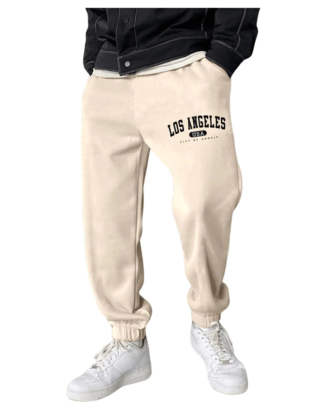 SOLY HUX Mens Letter Graphic Drawstring High Waisted Sweatpants Joggers Pants with Pocket Beige Letter Printed XX-Large