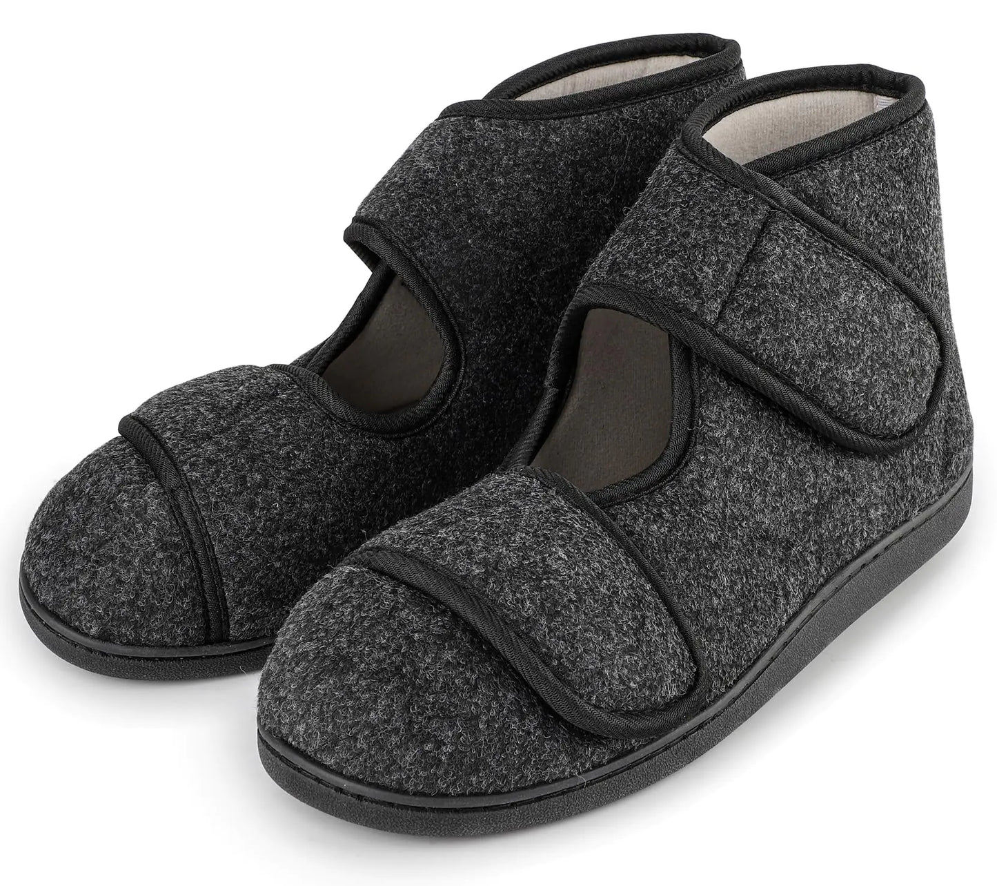 TIESTRA Mens Slippers Adjustable Closure House Shoes for Diabetic Swollen Feet Edema Warm Winter Indoor Outdoor Boots SlippersSoft Slipper Socks With Non-slip SoleElderly Gifts Black EU46/US13