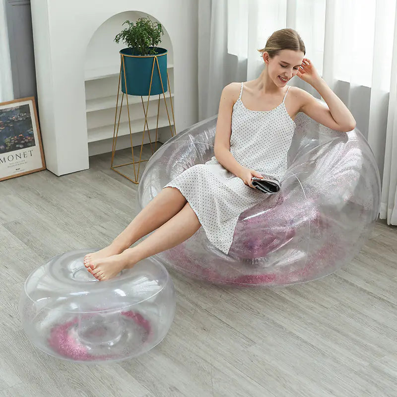 Thick Folding Inflatable Lazy Sofa with Footrest