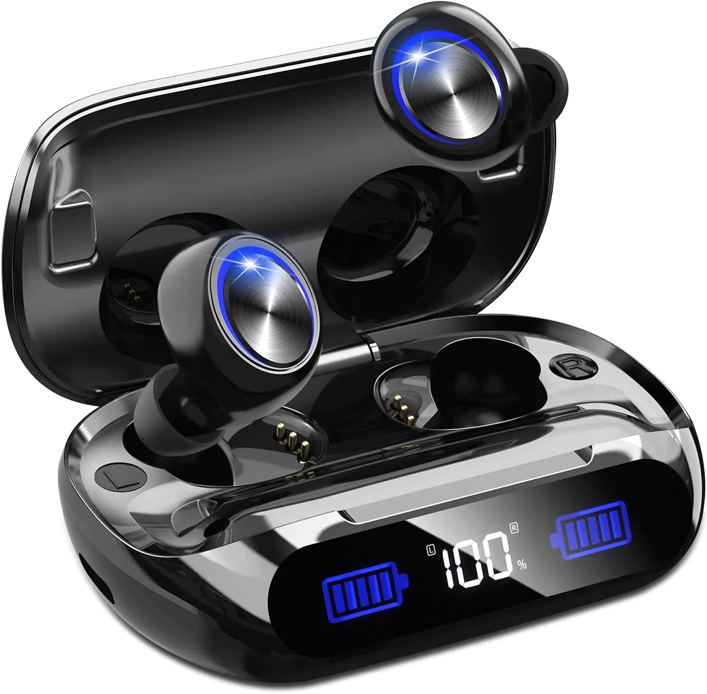 YIPUT Wireless Earbuds Bluetooth 5.3 Headphones 200 Hours Playtime with 2000mAh charg Casein Ear Headest IP7Waterproof Noise Cancelling Built-in MicPremiu Bass LCD Displayfor Sports/Working/Study
