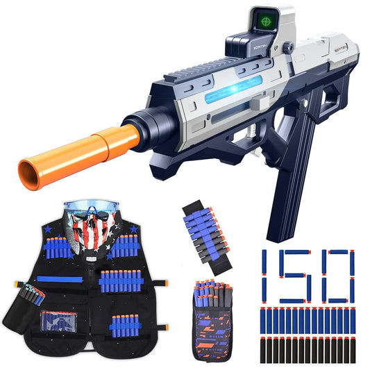 SOFITEN Automatic Toy Foam Blaster Gun Realistic Soft Bullet Toy Gun High Speed Electric Sniper Rifle with Tactical Vest Shooting Toy Games Xmas Gifts for Boys Adult Age 8+ (2 Clips & 150 Soft Darts)