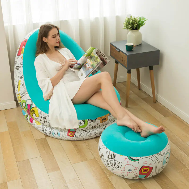 Thick Folding Inflatable Lazy Sofa with Footrest