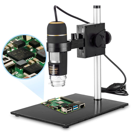 Amscope UTP200X003MP Digital 2MP USB Microscope 10X-200X Magnification Built-In Eight LED Light Source Table Stand Includes Software CD Black