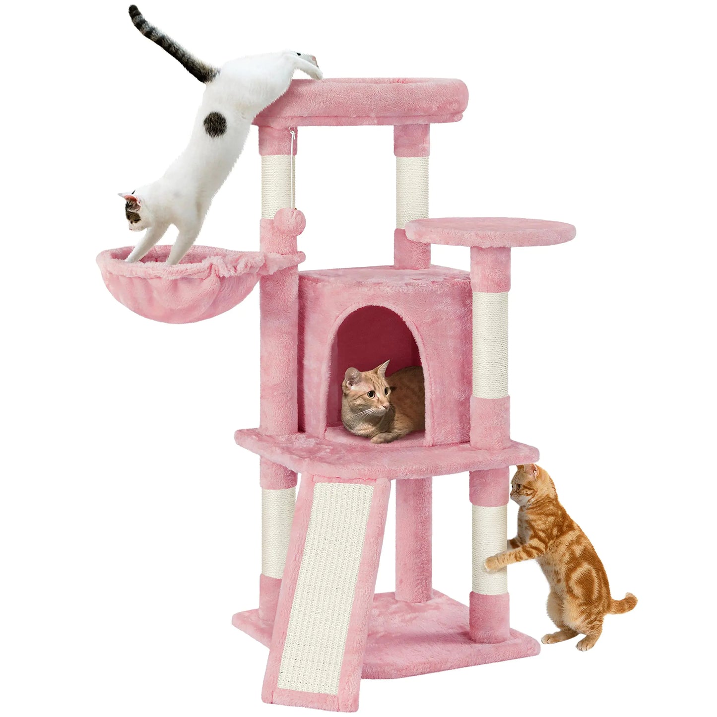 Yaheetech Cat Tree 42in Cat Tower for Indoor Cats Cat House with Large Perch & Scratching Posts & Cozy Condo & Scratching Ramp Cat Activity Center Cat Furniture Pink