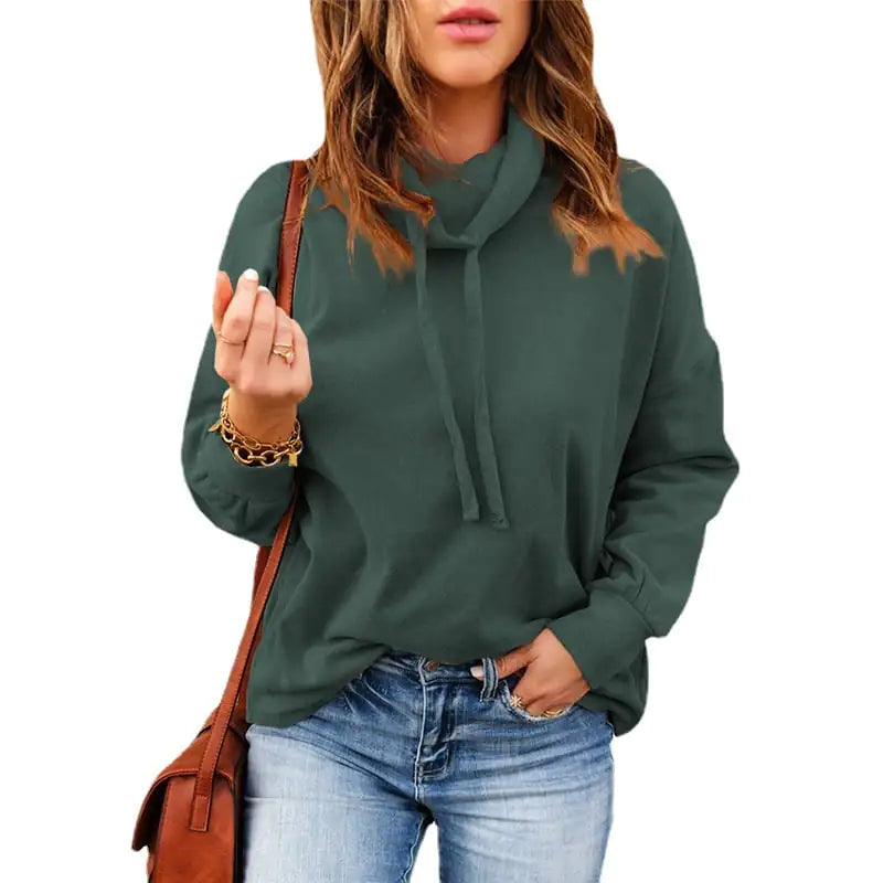 Women's Long Sleeve Turtleneck Drawstring Sweatshirt