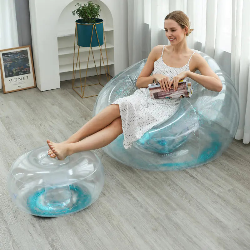 Thick Folding Inflatable Lazy Sofa with Footrest