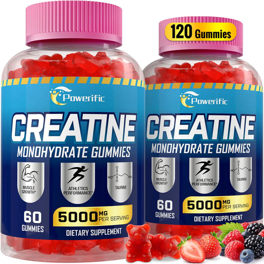 Creatine Monohydrate Gummies for Men & Women Pre Workout Gummies 5g with Taurine Vitamin B6 & B12 Creatine Monohydrate Chewable for Increase Strength Energy Endurance Muscle Organic (2 Packs)