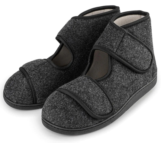 TIESTRA Mens Slippers Adjustable Closure House Shoes for Diabetic Swollen Feet Edema Warm Winter Indoor Outdoor Boots SlippersSoft Slipper Socks With Non-slip SoleElderly Gifts Black EU46/US13