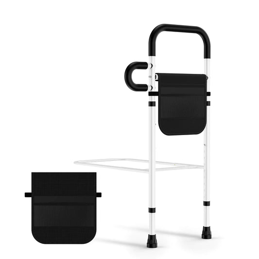 ZOLIQUEX Adjustable Height Bed Rails for Elderly Bed Assist Rail with Leg Safety Handle and Storage Pocket