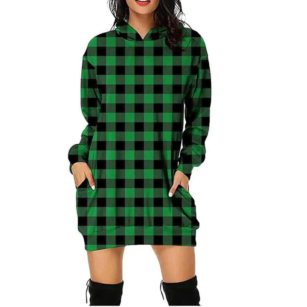 Women's Hooded Long Sleeve Plaid Sweatshirt