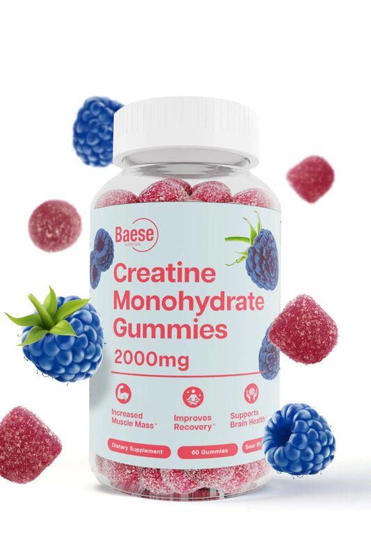 Baese Nutrition Creatine Monohydrate Gummies for Men & Women - High Purity Sour Blue Raspberry- Chewable Creatine Infused Gummy for Muscle Strength & Energy Boost Bioavailable Pre-Workout Supplement