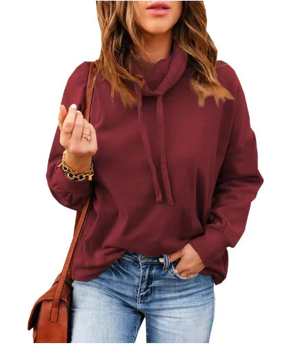 Women's Long Sleeve Turtleneck Drawstring Sweatshirt